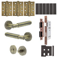 Flores Antique Brass Lever on Rose Door Handle Kit - Heavy Duty FD30/60 - DIN Bathroom Lock