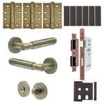 Flores Antique Brass Lever on Rose Door Handle Kit - Heavy Duty FD30/60 - DIN Bathroom Lock - tradefit - 1