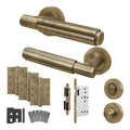 Flores Antique Brass Lever on Rose Door Handle Kit - Heavy Duty FD30/60 - DIN Bathroom Lock