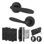 Sassari Matt Black Lever on Rose Door Handle Kit - 80mm Euro Sashlock and Double Cylinder - Keyed Alike - tradefit - 1