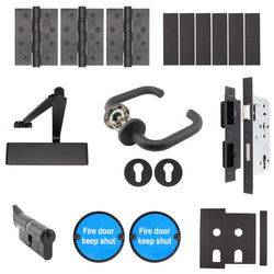 Fire Door Kit - Office Locking Door - Medium Duty - Cylinder & Turn Keyed Differ - Matt Black - tradefit