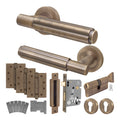 Flores Antique Brass Lever on Rose Door Handle Kit - Medium Duty FD30/60 - 80mm Euro Sashlock and Thumbturn Cylinder - Master Keyed