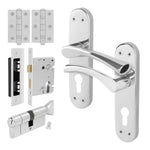 Nola Polished Chrome Lever on Backplate Door Handle Kit - 80mm Euro Sashlock and Thumbturn Cylinder - Keyed Alike - tradefit - 1