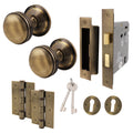 Victorian Ringed Antique Brass Mortice Door Knob Kit - 80mm Sashlock