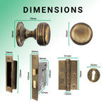 Victorian Ringed Antique Brass Mortice Door Knob Kit - 80mm Sashlock - tradefit - 3