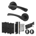 Nola Matt Black Door Handle Euro Lock Kit - Lever on Rose 78mm Euro Sashlock and Thumbturn Cylinder - Master Keyed