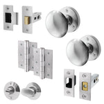 Victorian Satin Chrome Mortice Door Knob Kit - 76mm Bathroom Deadbolt & 76mm Hinges - tradefit - 1