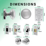 Victorian Satin Chrome Mortice Door Knob Kit - 76mm Bathroom Deadbolt & 76mm Hinges - tradefit - 3