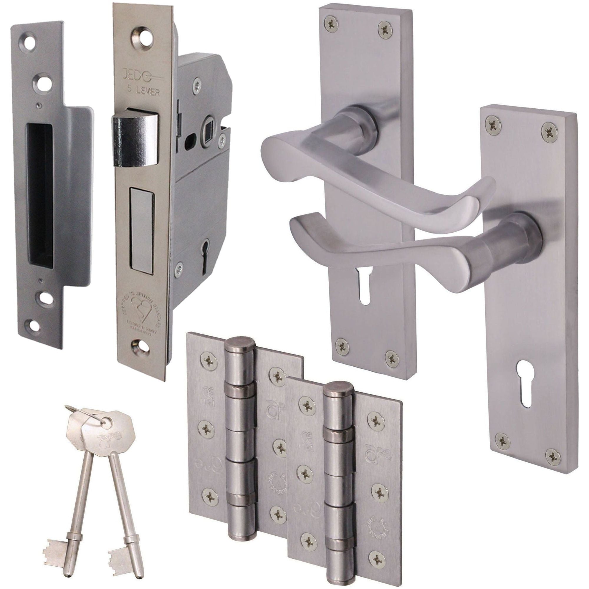 Victorian Scroll Satin Chrome Door Handle Pack - BS3621 5 Lever Lock ...