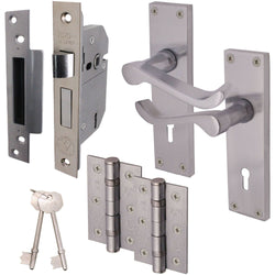 Victorian Scroll Satin Chrome Lever Door Handle Pack - BS3621 5 Lever Lock - tradefit