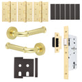 Claro Satin Brass Lever on Rose Door Handle Kit - Heavy Duty FD30/60 - DIN Latch