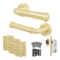 Claro Satin Brass Lever on Rose Door Handle Kit - Heavy Duty FD30/60 - DIN Latch
