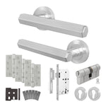 Moreno Satin Nickel Lever on Rose Door Handle Kit - Heavy Duty FD30/60 - DIN Euro Sashlock and Double Cylinder - Keyed Alike - tradefit - 1