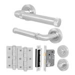 Santana Satin Nickel Lever on Rose Door Handle Kit - 64mm Bathroom Lock - tradefit - 1