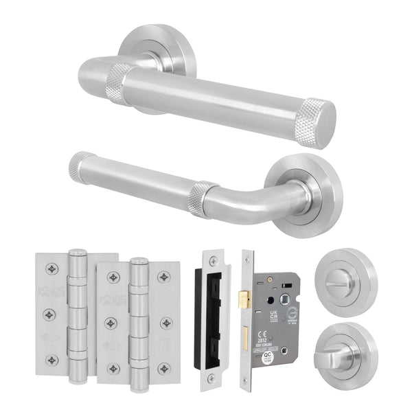 Santana Satin Nickel Lever on Rose Door Handle Kit - 64mm Bathroom Lock - tradefit - Featured Image