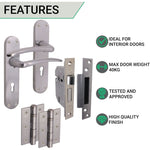 Satin Lever on Backplate 5 Lever Lock Kit / Pack Zeno Design - 66mm Lock - 76mm Hinges - Satin Chrome - tradefit - 3