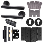 Black Mitred Door Handle on Rose Fire Door Pack - Euro Sashlock and Double Cylinder - FD30/60 - tradefit - 1