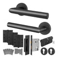 Mitre Matt Black Lever on Rose Door Handle Kit - Medium Duty FD30/60 - 80mm Euro Sashlock and Thumbturn Cylinder - Master Keyed