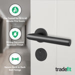 Mitre Matt Black Lever on Rose Door Handle Kit - Medium Duty FD30/60 - 80mm Euro Sashlock and Thumbturn Cylinder - Master Keyed - tradefit - 5