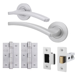 Euroda - Plus Satin Chrome Lever on Rose Door Handle Pack - Latch - tradefit