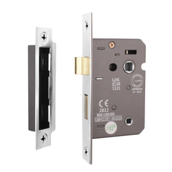 Mortice Fire Rated Bathroom Lock - 80mm Case Size - 57mm Backset - Polished Chrome - tradefit