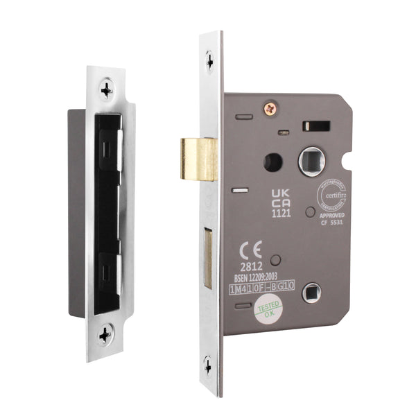 Mortice Fire Rated Bathroom Lock - 64mm / 44mm Backset - Polished Chrome - tradefit - Featured Image