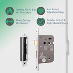 Mortice Fire Rated Bathroom Lock - 80mm Case Size - 57mm Backset - Polished Chrome - tradefit - 3