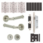 Claro Satin Nickel Lever on Rose Door Handle Kit - Heavy Duty FD30/60 - DIN Bathroom Lock - tradefit - 1