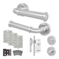 Claro Satin Nickel Lever on Rose Door Handle Kit - Heavy Duty FD30/60 - DIN Bathroom Lock