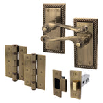 Georgian Rope Edge Scroll Antique Brass Door Handle Pack - 76mm Latch - tradefit - 1