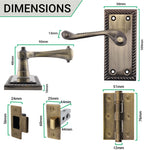Georgian Rope Edge Scroll Antique Brass Door Handle Pack - 64mm Latch - tradefit - 3