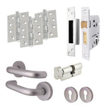 Return To Door Lever on Rose - 19 x 52mm - Satin Aluminium - 19mm Euro Thumbturn Cylinder Lock Pack - tradefit - 1