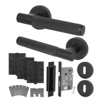 Dumont Matt Black Lever on Rose Door Handle Kit - Heavy Duty FD30/60 - DIN Euro Sashlock and Double Cylinder - Master Keyed - tradefit - 1