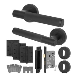 Dumont Matt Black Lever on Rose Door Handle Kit - Medium Duty FD30/60 - 80mm Sashlock - tradefit