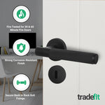 Dumont Matt Black Lever on Rose Door Handle Kit - Medium Duty FD30/60 - 80mm Sashlock - tradefit - 2