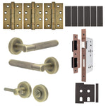 Dumont Antique Brass Lever on Rose Door Handle Kit - Heavy Duty FD30/60 - DIN Bathroom Lock - tradefit - 1