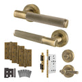 Dumont Antique Brass Lever on Rose Door Handle Kit - Heavy Duty FD30/60 - DIN Bathroom Lock