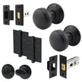 Victorian Ringed Black Mortice Door Knob Kit - 76mm Bathroom Deadbolt
