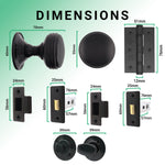 Victorian Ringed Black Mortice Door Knob Kit - 76mm Bathroom Deadbolt - tradefit - 3