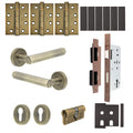 Moreno Antique Brass Lever on Rose Door Handle Kit - Heavy Duty FD30/60 - DIN Euro Sashlock and Double Cylinder - Keyed Alike