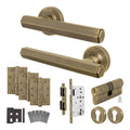 Moreno Antique Brass Lever on Rose Door Handle Kit - Heavy Duty FD30/60 - DIN Euro Sashlock and Double Cylinder - Keyed to Differ