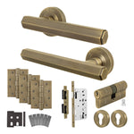 Moreno Antique Brass Lever on Rose Door Handle Kit - Heavy Duty FD30/60 - DIN Euro Sashlock and Double Cylinder - Keyed to Differ - tradefit - 1