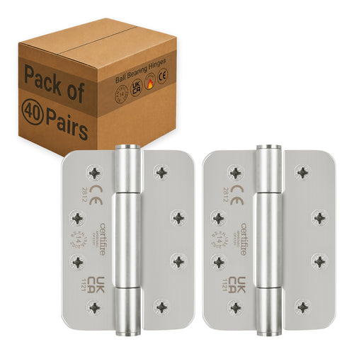 40 Pairs Fire Door Hinges 4" Stainless Steel Grade 13 Radius Corner - 102x76x3mm - tradefit