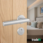 Mitre Stainless Steel Lever on Rose Door Handle Kit - Medium Duty FD30/60 - 80mm Euro Sashlock and Thumbturn Cylinder - Keyed to Differ - tradefit - 7