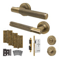 Aurora Antique Brass Lever on Rose Door Handle Kit - Heavy Duty FD30/60 - DIN Bathroom Lock
