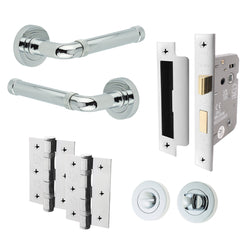 Santana Polished Chrome Lever on Rose Door Handle Kit - 64mm Bathroom Lock - tradefit