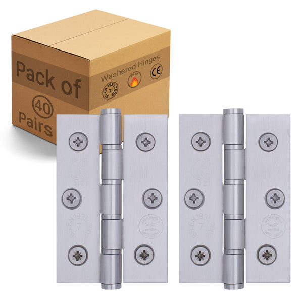 Door Hinges Grade 7 Stainless Steel Washered - 76x50.8x2mm - Satin Stainless - Case of 40 - tradefit - Featured Image