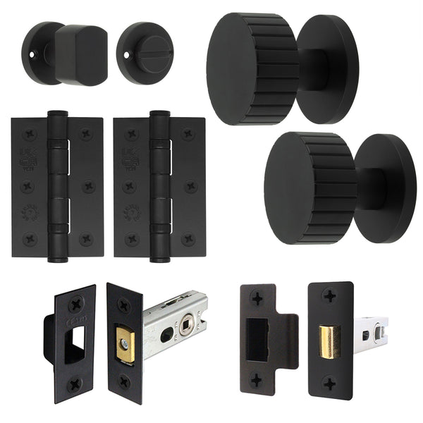 Nador Matt Black Mortice Door Knob Kit - 76mm Bathroom Deadbolt - tradefit - Featured Image