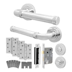 Santana Polished Chrome Lever on Rose Door Handle Kit - Medium Duty FD30/60 - 80mm Bathroom Lock - tradefit - 1