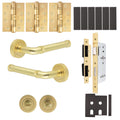 Santana Satin Brass Lever on Rose Door Handle Kit - Heavy Duty FD30/60 - DIN Bathroom Lock